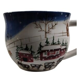 Bath & Body Works Holiday 1998 Winter Farm Scene Oversized‎ Coffee Mug